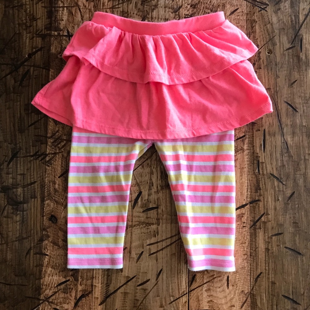 (4 for $5) Pink & Yellow Striped Leggings w/ Skirt - Picture 1 of 4